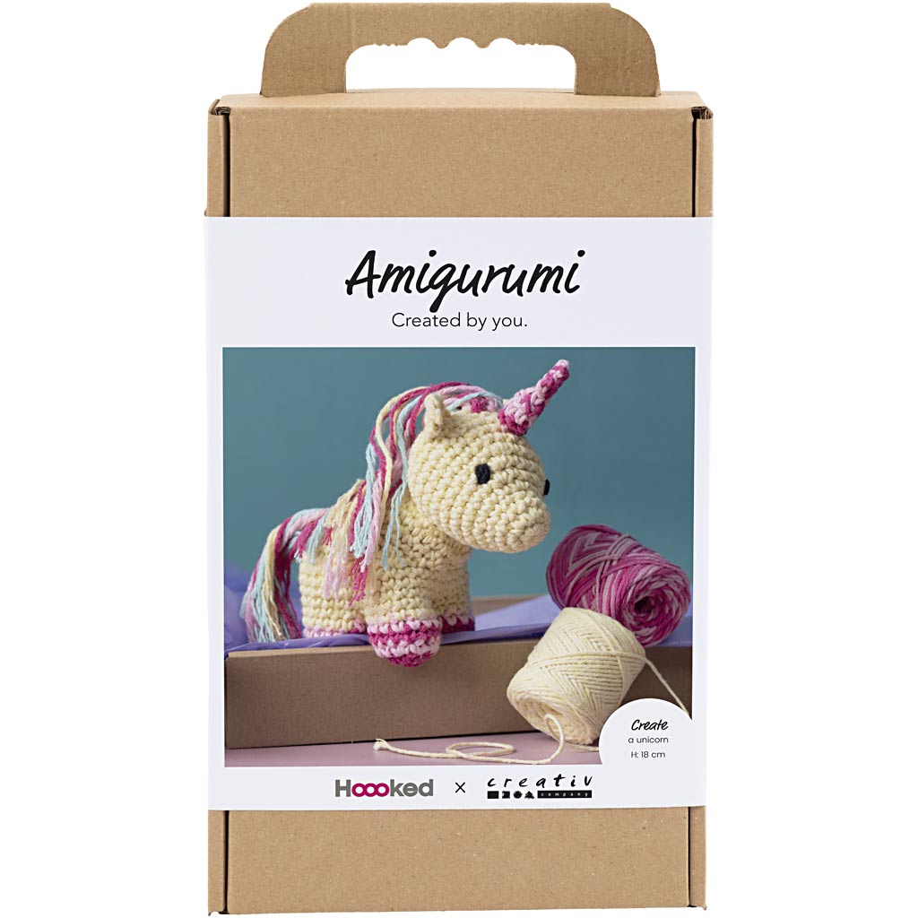 DIY Kit Amigurumi, Enhjørning, regnbuefarver, 1 pk.