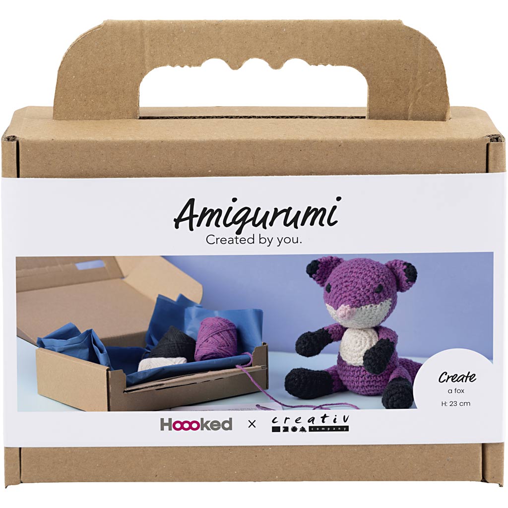 DIY Kit Amigurumi, Ræv, sort, blomme, 1 pk.
