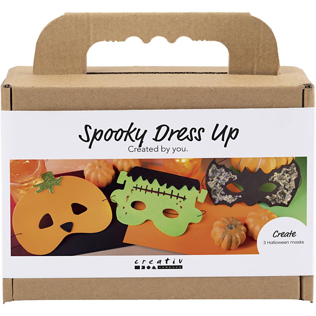 Mini DIY Kit Spooky Udklædning, Masker, halloweenfarver, 1 pk.