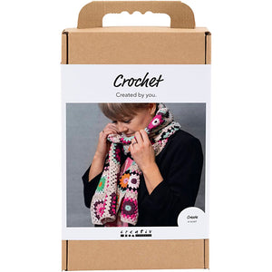 DIY Kit Hækle, Halstørklæde, crème, varme farver, 1 pk.