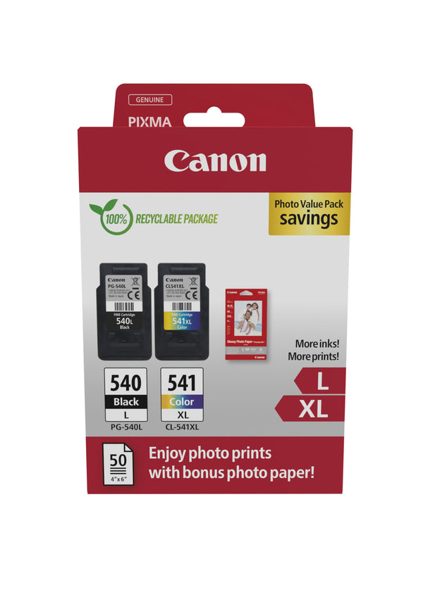 Canon PG 540L/CL-541XL Photo Value Pack Sort Farve (cyan, magenta, gul) Blækbeholder / papirsæt