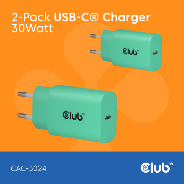 Club 3D CAC-3024 30Watt Strømforsyningsadapter Grøn 2 stk.
