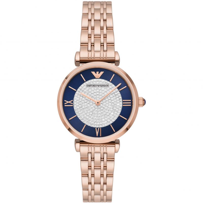 Emporio Armani Gianni T Bar kvarts Crystals sort skive guld stål rem ur For Women Ar11423