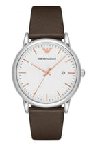 Emporio Armani Herren hvid skive brun læder rem ur For Men Ar11103