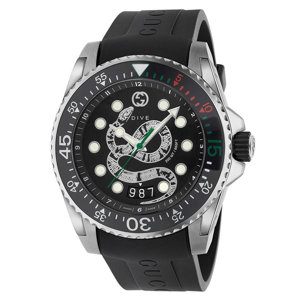 Gucci Dive herreur i rustfrit stål med Kingsnake-skive YA136217