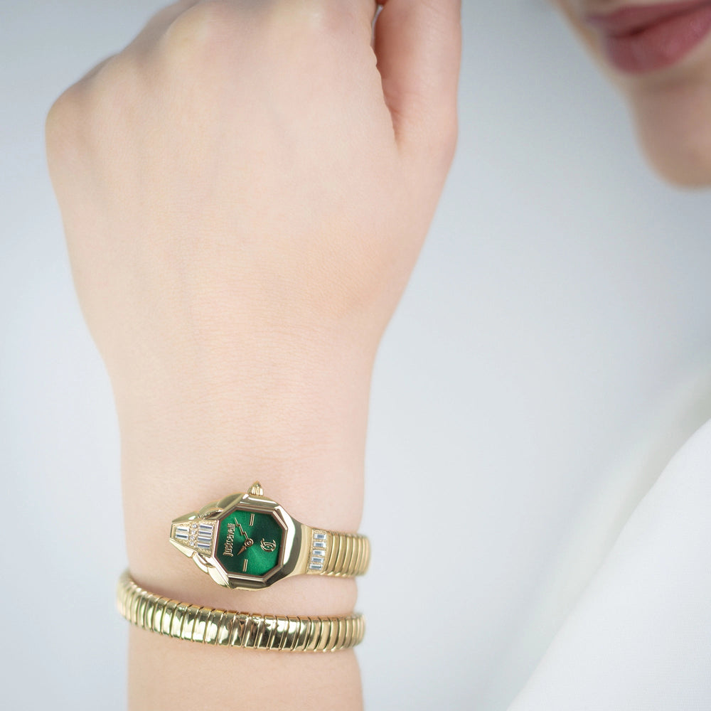 Just Cavalli Brillante Snake guldfarvet grøn ur