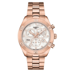 Tissot dameur Pr 100 Sport Chronograph 36mm hvid roseguld T101.910.33.116.00