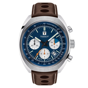 Tissot herreur T Heritage 1973 Chronograph 43mm blå brun T124.427.16.041.00