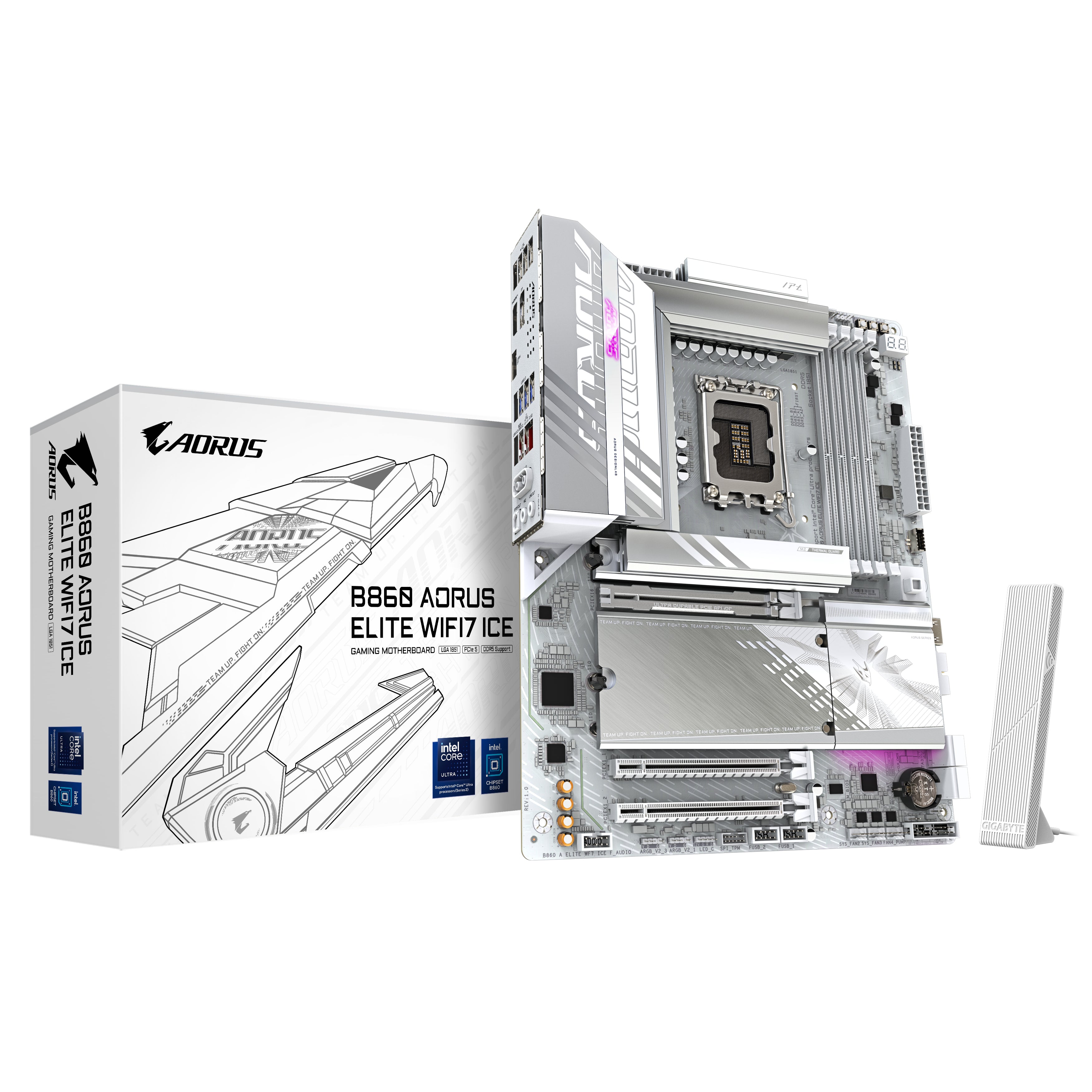 Gigabyte MainboardIntel B860 ExpressLGA1851ATXMemory DDR5Memory slots 43xPCI-Express 16x2xM.21xHDMI1xDisplayPort1xAudio-In1xAudio-Out4xUSB 2.06xUSB 3.21xUSB-C1xOptical S/PDIF1xRJ45B860AELITEWF7ICE1.0