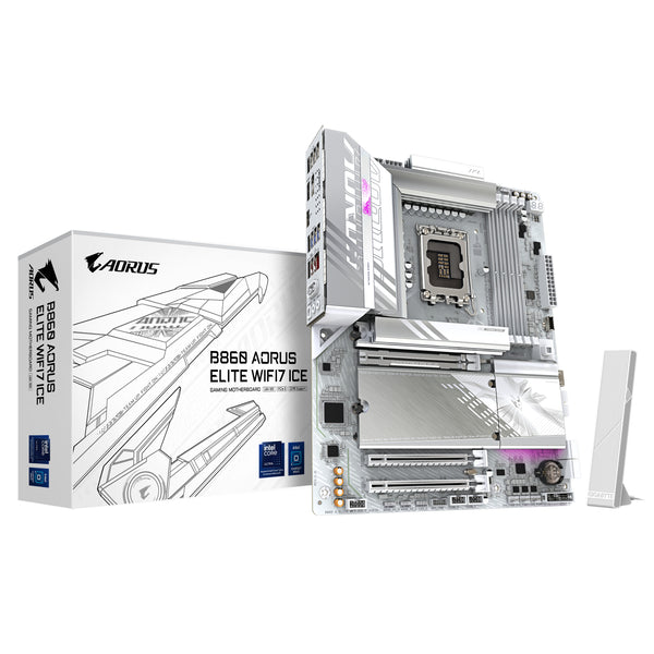 Gigabyte MainboardIntel B860 ExpressLGA1851ATXMemory DDR5Memory slots 43xPCI-Express 16x2xM.21xHDMI1xDisplayPort1xAudio-In1xAudio-Out4xUSB 2.06xUSB 3.21xUSB-C1xOptical S/PDIF1xRJ45B860AELITEWF7ICE1.0
