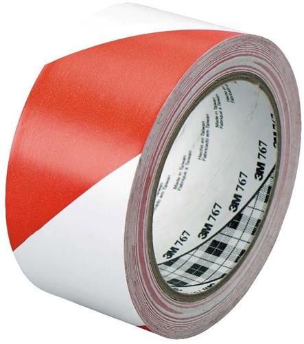 Afmærkningstape rød/hvid 50mm x 33m vinyl til sikkerhedsmarkering 3M