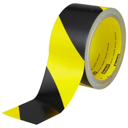 Afstribningstape 50mm x 33m sort/gul vinyl 0,14mm til gulv- og sikkerhedsmarkering 3M