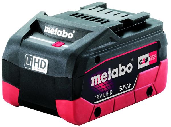 18V 5,5Ah LiHD batteri høj ydeevne, LED kapacitetsmåler, gummibase - Metabo