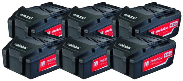 18V 4,0Ah Li-Power batterisæt 6 stk med indikator og støv-/stænkbeskyttelse - Metabo