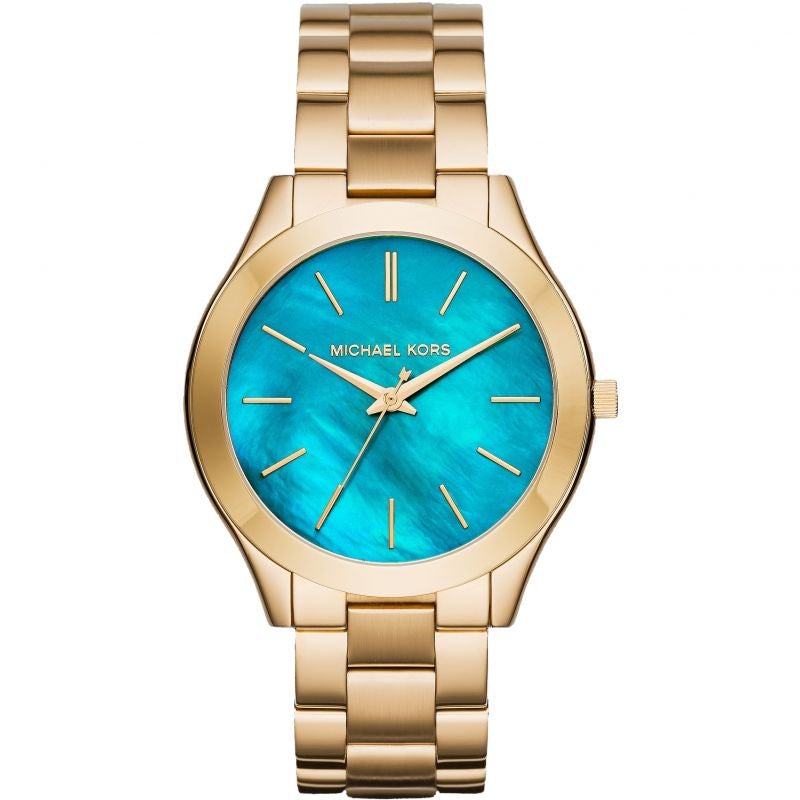 Michael Kors Mk3492 dameur Slim Runway guld Ocean blå