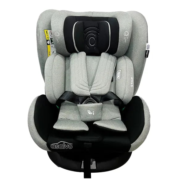Autostol 0–36 kg, 360° roterbar, Isofix, i-Size Star Fix, Grå — Asalvo