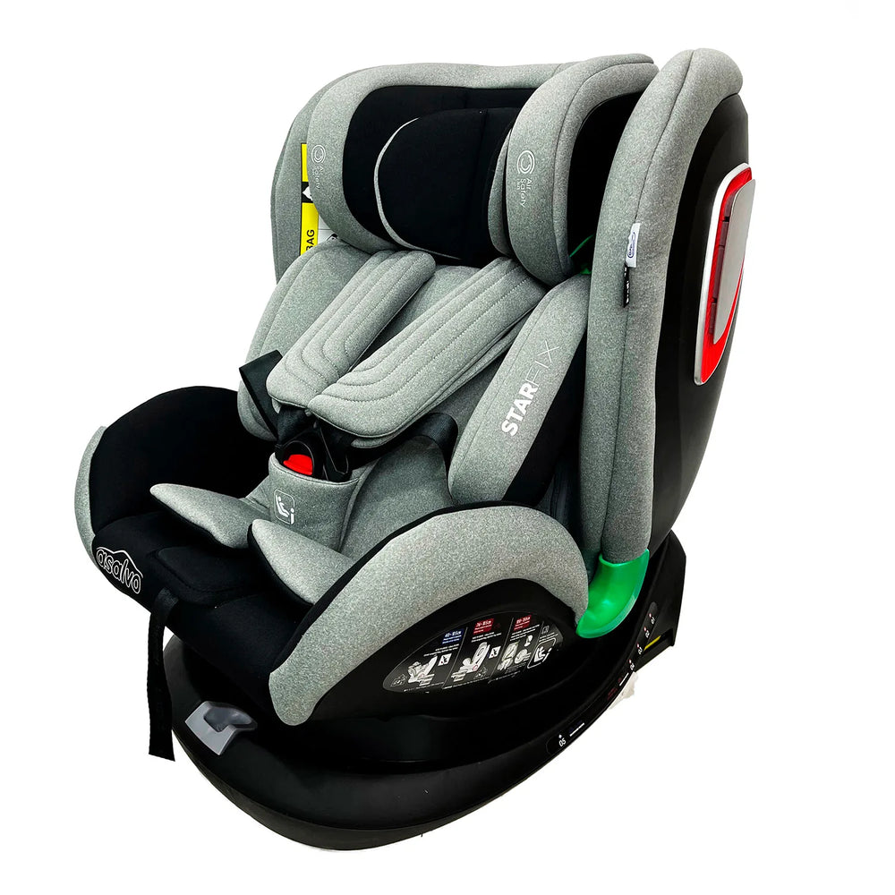Autostol 0–36 kg, 360° roterbar, Isofix, i-Size Star Fix, Grå — Asalvo