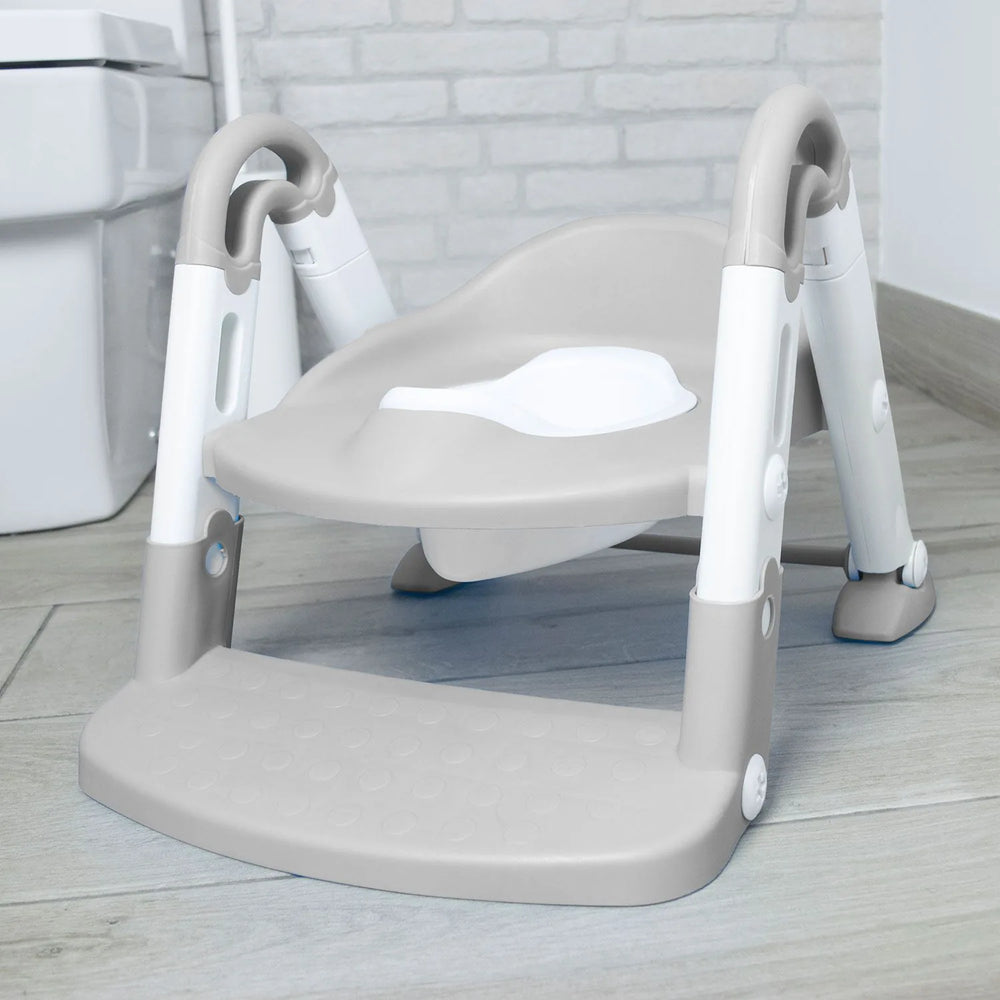 3-i-1 børnetoilet med trin og foldbar pottestol, justerbar højde og håndtag – Asalvo