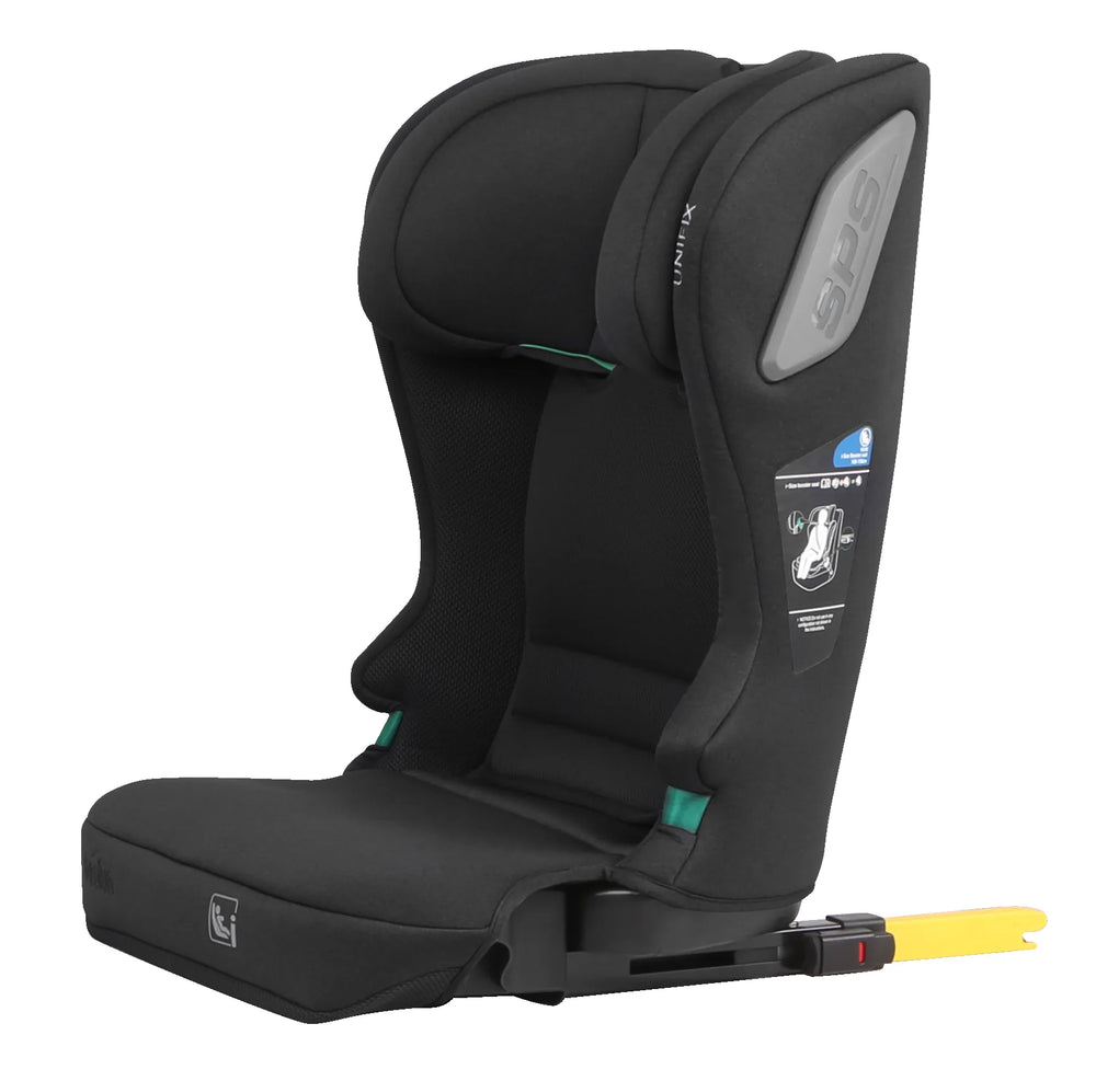 Autostol I‑Size 100–150 cm, ISOFIX, justerbar nakkestøtte, sort – Asalvo