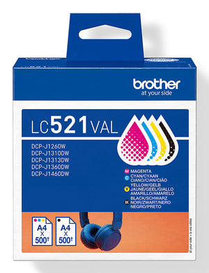 Brother LC521 Value Pack Sort Gul Cyan Magenta 500 sider Blæk