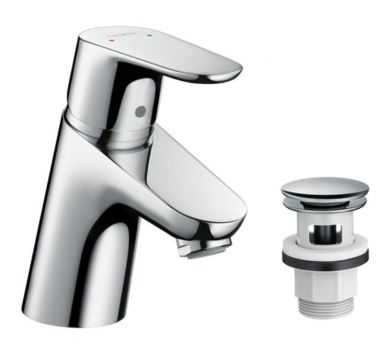 Vaskarmatur 1-grebs lavt 101mm, 5 l/min, push-up bundventil, forkromet - hansgrohe