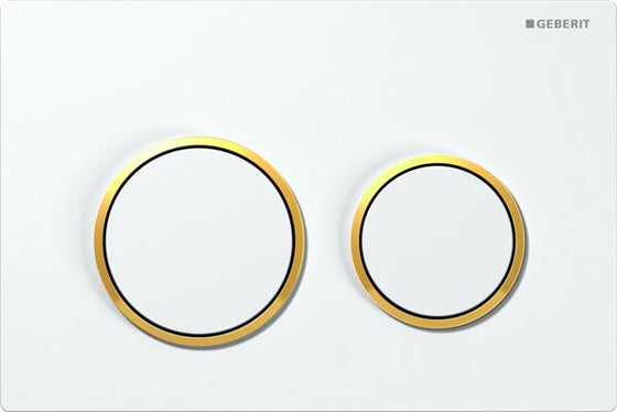 Betjeningsplade Omega20 dobbeltskyl hvid/guld til cisterne - Geberit
