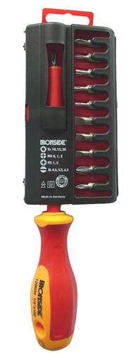 Ironside VDE 1000 Volt bitsskruetrækker med indbygget magnet og 11 x bits