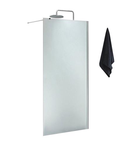Brusevæg 800x2000mm 6mm hærdet frostet glas, smal aluprofil, inkl. justerbar forhængstang - Cassøe