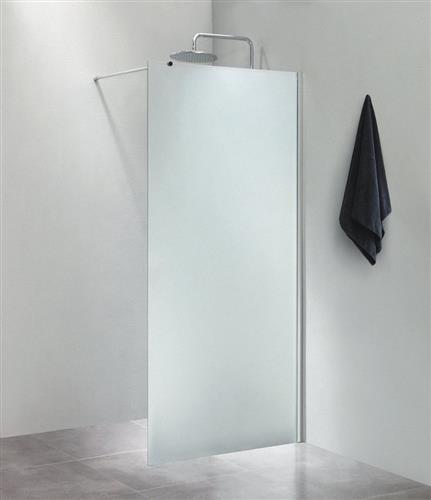 Brusevæg 900x2000mm frostet 6mm hærdet glas, smal aluprofil inkl. justerbar 1000mm forhængstang - Cassøe
