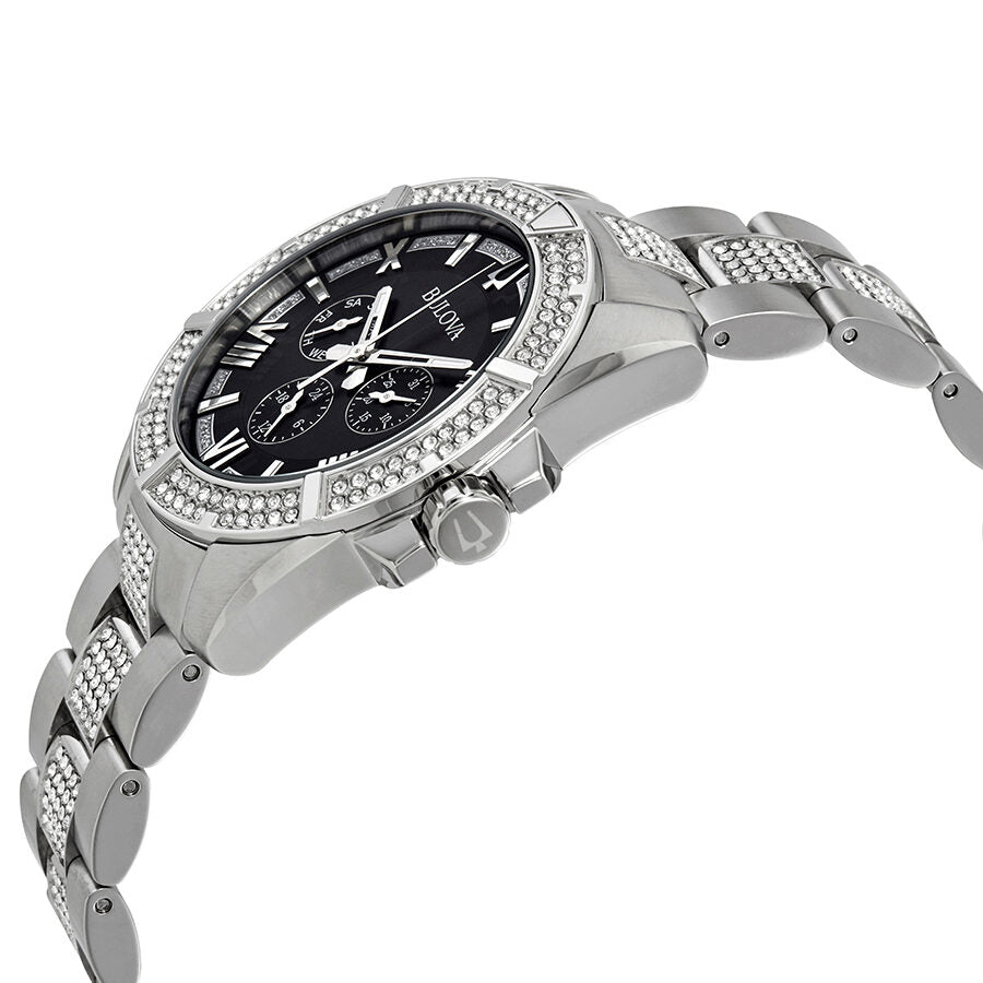 Bulova Crystal Collection Chronograph sort skive tofarvet stål rem ur For Men 96c126