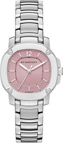 Burberry The Britain lyserød skive sølv stål rem ur For Women BBY1704
