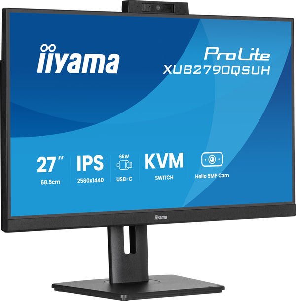 27iWIDE LCD 2560 x 1440 QHD IPS panel LED Bl. Built-in 5 MP Windows Hello Webcam & Microphone Adaptive Sync USB-Hub (2xOut v3.2 + 1xUSB-C(7 5 Watt)) Height Adju