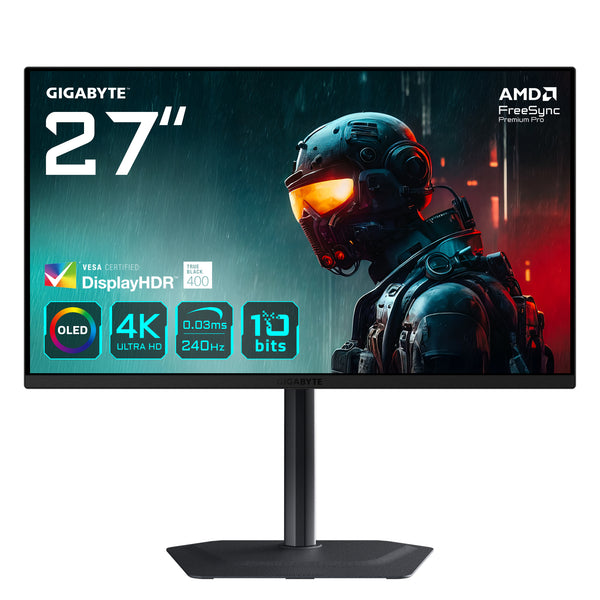 GIGABYTE MO27U2 OLED 4K UHD Gaming Monitor computerskærm 68,6 cm (27) 3840 x 2160 pixel 4K Ultra HD QD-OLED Sort