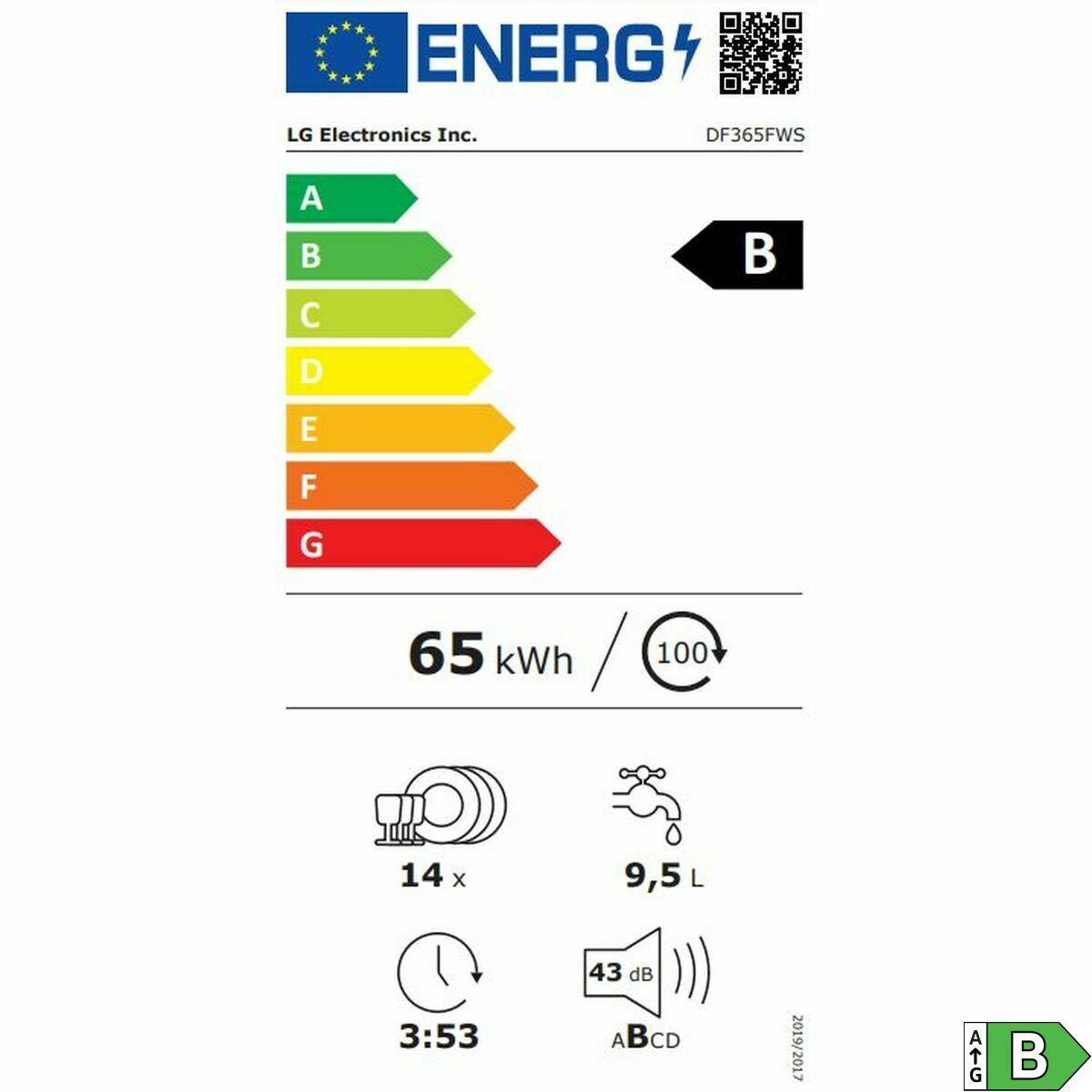 Opvaskemaskine LG DF365FWS Hvid B