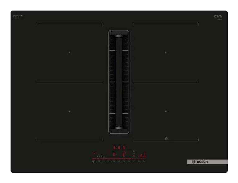 Bosch Serie 6 PVQ711H26E kogeplade Sort Indbygget 71 cm Zone induktionskogeplade 4 zone(s) Indbygget hætte
