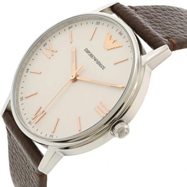 Emporio Armani Herren hvid skive brun læder rem ur For Men Ar11103