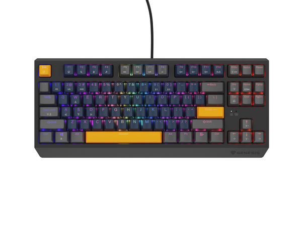 GENESIS THOR 230 TKL tastatur Spil USB + RF Wireless + Bluetooth QWERTY Sort, Blå, Grå, Orange