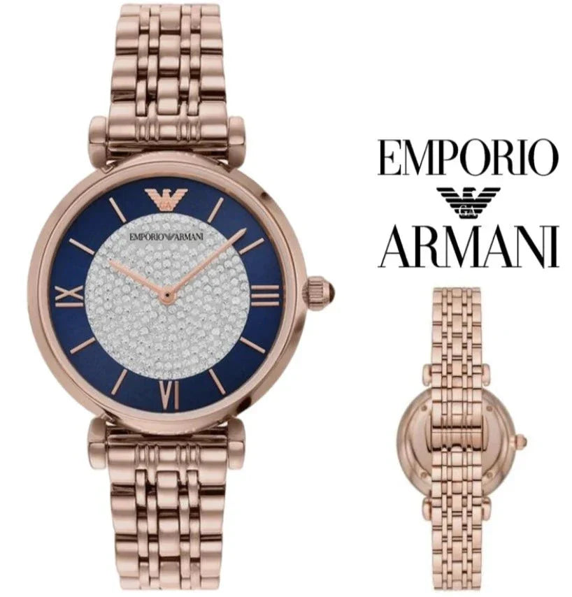 Emporio Armani Gianni T Bar kvarts Crystals sort skive guld stål rem ur For Women Ar11423