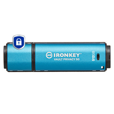 Kingston IronKey Vault Privacy 50 Series 512GB USB 3.2 Gen 1 USB stick Blå