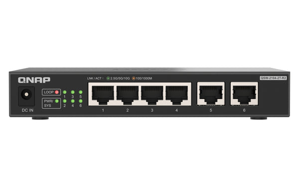 QNAP QSW-2104-2T-R2 netværksswitch Ikke administreret 10G Ethernet (100/1000/10000) Desktop Sort