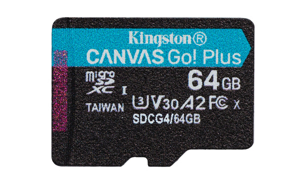 Kingston Technology 64 GB microSDXC Canvas Go! Plus Gen4 200R A2 U3, enkelt pakke uden ADP