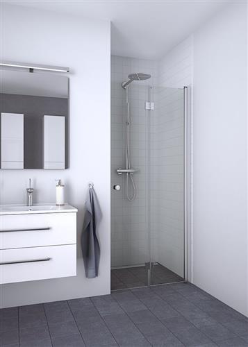 Foldedør 90x200 cm klar glas, justerbar 87 - 91 cm, 6 mm hærdet sikkerhedsglas - Dansani