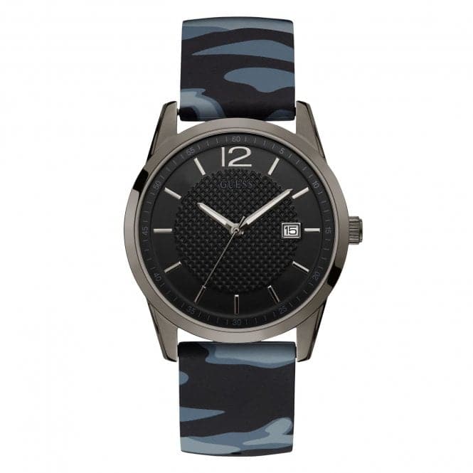 Guess Gents Gunmetal sort skive Camo rem ur W0991g6