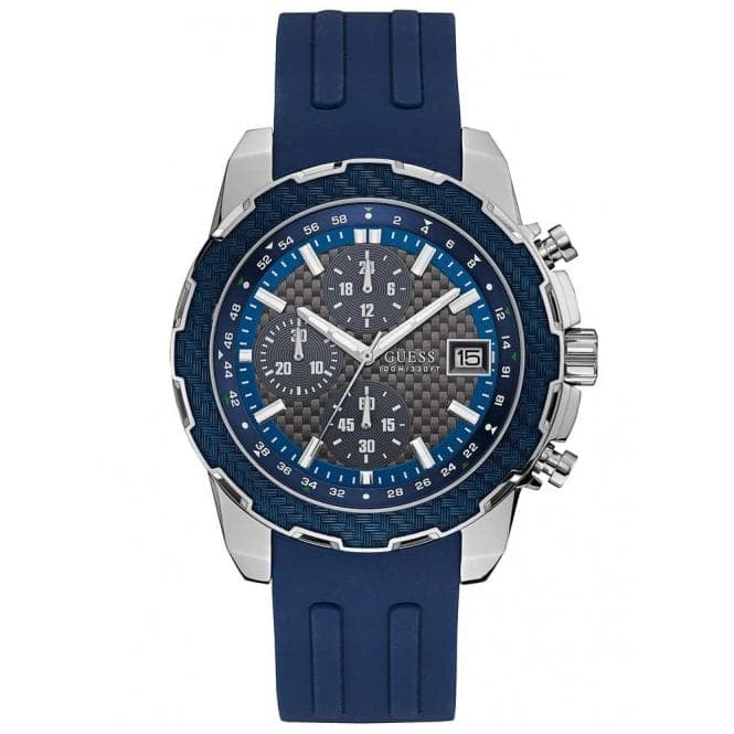 Guess Watches Guess Gents sølv ur blå Trim grå skive blå Textured Silicone rem W1047g2