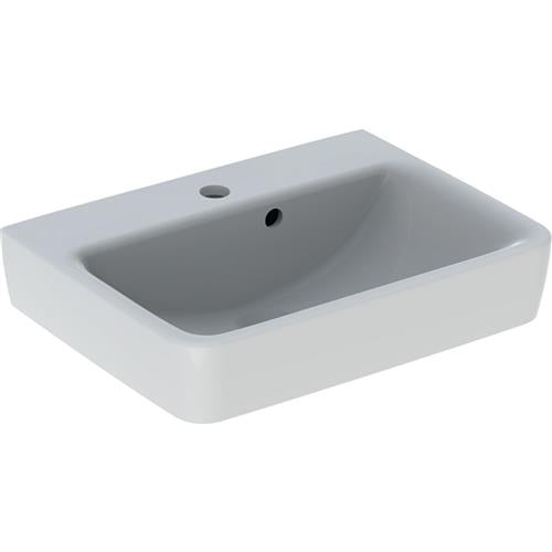 Håndvask Renova Plan 50x48 cm asymmetrisk med overløb, hanehul midt - Geberit