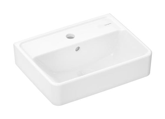 Væghængt lille håndvask 450x340 mm med hanehul og overløb, porcelæn - hansgrohe