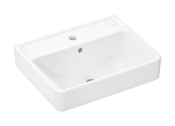 Væghængt håndvask 500x390 mm med hanehul og overløb, porcelæn, hvid - hansgrohe