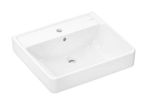 Væghængt porcelænsvask 550x480 med hanehul & overløb - hansgrohe