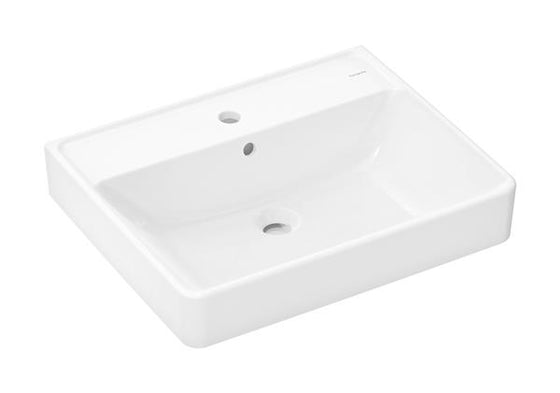 Vask 600x480 væghængt porcelæn med hanehul og overløb, hvid - hansgrohe