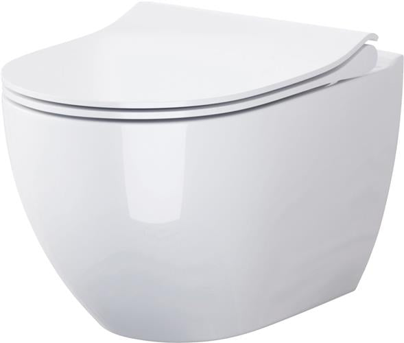 Hængeskål 50 cm rimless med toiletsæde, skjult montage, hvid - Cersanit